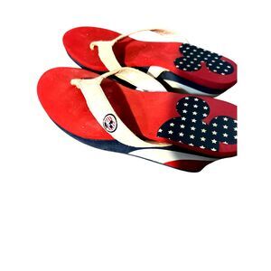 Vintage Micky Mouse shoes RED WHIT BLUE ladys sizes L Wedge heels 3'" sandals